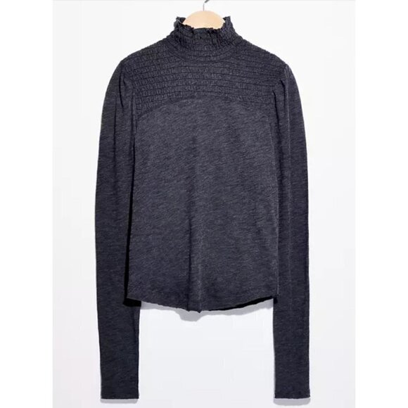 NWT Free People WE THE FREE Size XS Caroline Top ruched turtleneck Grey MSRP $68 - Picture 1 of 13